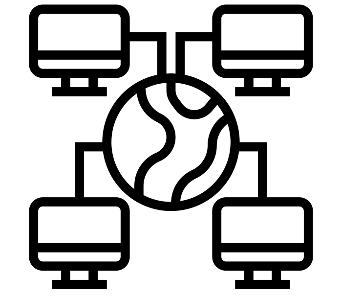 Computers connected worldwide using the internet.